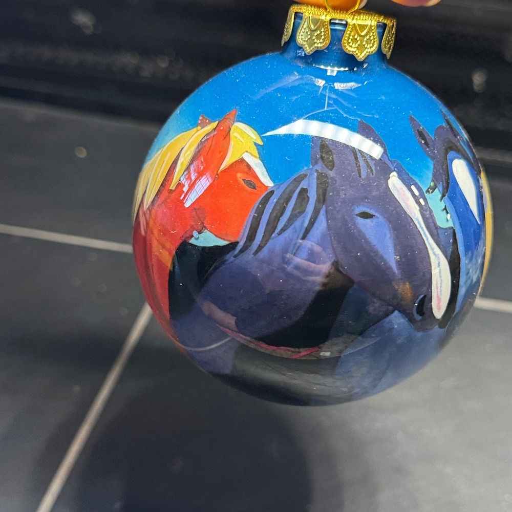 The Guardian Angel Horse Glass Christmas Ornament Hand Painted Blue B27957